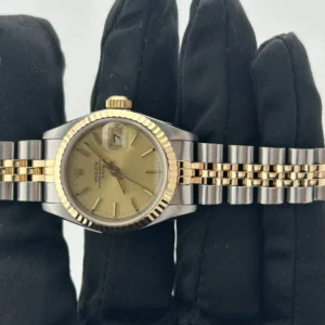 Rolex Date Lady Champagne Stick Dial on 2-Tone Jubilee D-Link Bracelet Ref. 69173