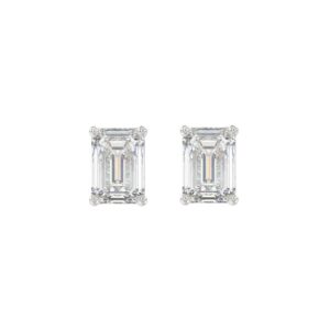 14K WHITE GOLD 2CT EMERALD DIAMOND LADIES SOLITAIRE EARRINGS