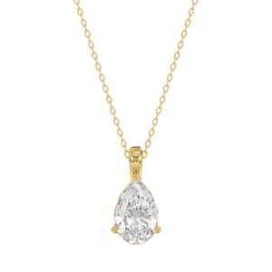 LADIES SOLITAIRE PENDANT WITH CHAIN 1 1/2CT PEAR DIAMOND 14K YELLOW GOLD