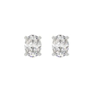 LADIES SOLITAIRE EARRINGS 3CT OVAL DIAMOND 14K WHITE GOLD (CENTER STONE OVAL DIAMOND 1 1/2CT )