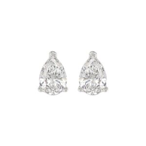 LADIES SOLITAIRE EARRINGS 3CT PEAR DIAMOND 14K WHITE GOLD