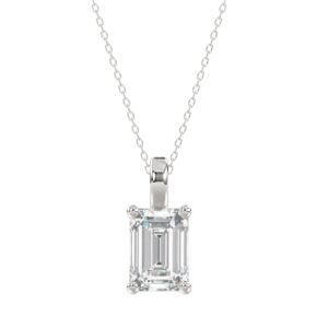 LADIES SOLITAIRE PENDANT WITH CHAIN 3CT EMERALD DIAMOND 14K WHITE GOLD