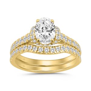 14K YELLOW GOLD 1 1/2CT ROUND/OVAL DIAMOND LADIES BRIDAL SET