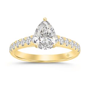 LADIES RING 1 1/2CT ROUND/PEAR DIAMOND 14K YELLOW GOLD (CENTER STONE PEAR DIAMOND 1CT)