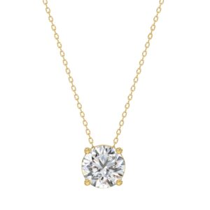 14K YELLOW GOLD 1.00CT ROUND DIAMOND LADIES SOLITAIRE PENDANT WITH UNDER-PASS CHAIN (CENTER STONE ROUND DIAMOND 1CT)