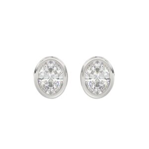 LADIES SOLITAIRE EARRINGS 3CT OVAL DIAMOND 14K WHITE GOLD