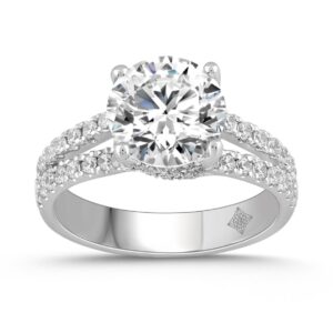 LADIES RING 3 1/2CT ROUND DIAMOND 14K WHITE GOLD (CENTER STONE ROUND DIAMOND 3CT )