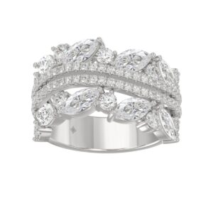 This is a diamond 14k cluster Ladies 2CT Ring featuring Marquise-shaped and round-cut diamonds in a leaf or floral motif set in white gold (Color F-G