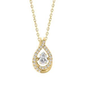 14K YELLOW GOLD 3/4CT ROUND/PEAR DIAMOND LADIES PENDANT WITH CHAIN (CENTER STONE PEAR DIAMOND 1/2CT)