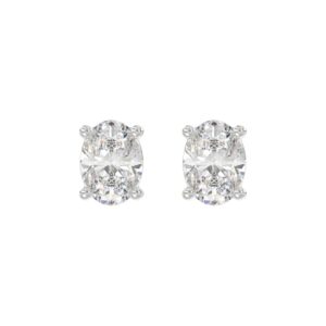 LADIES SOLITAIRE EARRINGS 4.00CT OVAL DIAMOND 14K WHITE GOLD (CENTER STONE OVAL DIAMOND 2.00CT)