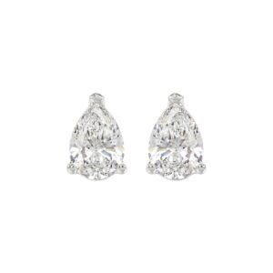 LADIES SOLITAIRE EARRINGS 4.00CT PEAR DIAMOND 14K WHITE GOLD