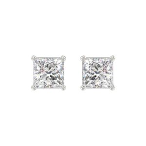 LADIES SOLITAIRE EARRINGS 4CT PRINCESS DIAMOND 14K WHITE GOLD