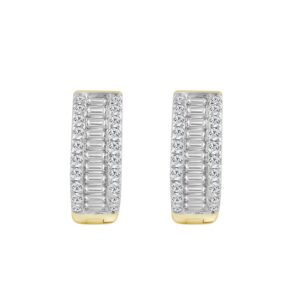 Classic 10K Yellow Gold  Round & Baguette Lab Grown Diamond ladies Hoop Earrings 1/2CT (Color F-G -Clarity VS1/VS2)