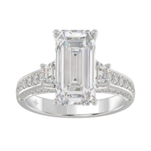Luxury 14K White Gold Ladies Diamond Ring 4.00CT Round, Emerald & Baguette Diamonds with 3.00CT Emerald  Center stone (Color F-G -Clarity VS1/VS2)