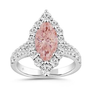 ETERNAL BLUSH COLLECTION 14K WHITE GOLD 3 1/4CT ROUND/MARQUISE DIAMOND LADIES RING  (CENTER STONE PINK MARQUISE DIAMOND 2CT)