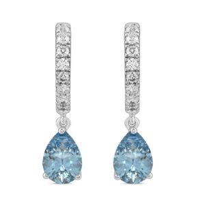 14K WHITE GOLD 2.00CT ROUND/BLUE PEAR DIAMOND LADIES EARRINGS