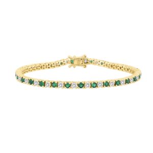 14K YELLOW GOLD 5 3/8CT ROUND/EMERALD ROUND  DIAMOND LADIES BRACELET (ROUND EMERALD 3CT)