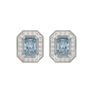 14K WHITE GOLD 1 1/4CT ROUND/BLUE RADIANT DIAMOND LADIES EARRING