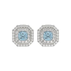 14K WHITE GOLD 1 1/2CT ROUND/BLUE CUSHION DIAMOND LADIES EARRING