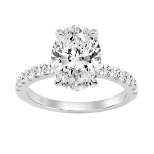 14K WHITE GOLD 3 1/2CT ROUND/OVAL DIAMOND LADIES RING (CENTER STONE OVAL DIAMOND 3CT)