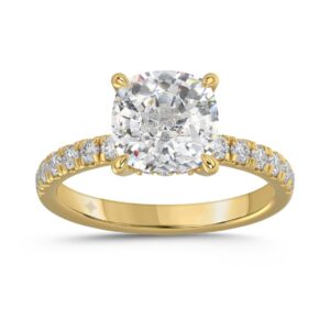 14K  YELLOW GOLD 3 1/2CT ROUND/CUSHION DIAMOND LADIES RING (CENTER STONE CUSHION DIAMOND 3CT)