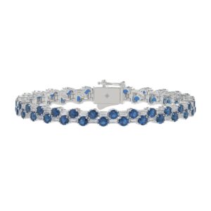 14K WHITE GOLD 9.00CT BAGUETTE/ROUND DIAMOND LADIES BRACELET (BLUE SAPPHIRE ROUND DIAMOND 7 7/8CT)