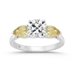 14K WHITE GOLD 2 5/8CT CUSHION/YELLOW PEAR DIAMOND LADIES RING (CENTER STONE CUSHION DIAMOND 1 1/2CT)