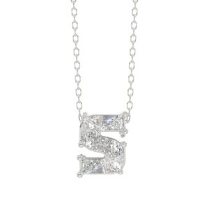14K WHITE GOLD 1 3/4CT FANCY CUT ALPHABET DIAMOND LADIES PENDANT WITH CHAIN
