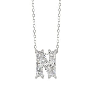 14K WHITE GOLD 1 1/2CT FANCY CUT ALPHABET DIAMOND LADIES PENDANT WITH CHAIN