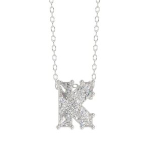 14K WHITE GOLD 1 1/2CT FANCY CUT ALPHABET DIAMOND LADIES PENDANT WITH CHAIN