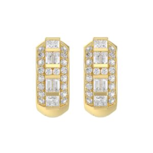 14K YELLOW GOLD 1.00CT ROUND/PRINCESS/BAGUETTE DIAMOND LADIES EARRINGS