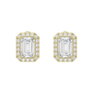 14K YELLOW GOLD 2 1/3CT ROUND/EMERALD DIAMOND LADIES EARRINGS (CENTER STONE EMERALD DIAMOND 1CT)