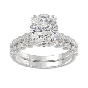 Ladies 14K White Gold Ladies Elegance- Bridal Set  3 1/3CT Round & Oval Diamonds 3.00CT Oval Center stone (Color F-G  Clarity VS1/VS2)