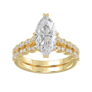 Ladies 14K Yellow Gold Ladies Elegance- Bridal Set  3 1/3CT Round & Marquise Diamonds 3.00CT Marquise Center stone (Color F-G -Clarity VS1/VS2)