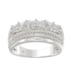 14K White Gold Ladies Fashion Ring with 1.00 CT Round & Marquise Diamonds