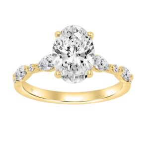 14K Yellow Gold Oval Diamond Ring 2 1/2CT With Round & Marquise Diamonds 2.00CT Oval Center stone (Color F-G  Clarity VS1/VS2)