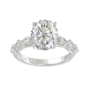 Elegant 14K White Gold  Bridal Fancy Ring for Ladies 3 3/4CT Round & Marquise& Oval Cut Diamonds 3.00CT Center stone (Color F-G -Clarity VS1/V