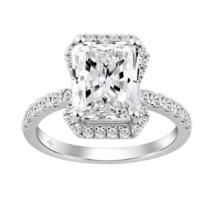 Ladies 14K White Gold Ladies Elegance-Ring 4 1/2CT Round & Radiant Lab Grown Cut Diamond 4.00CT Radiant Center stone (Color F-G -Clarity VS1/VS2)