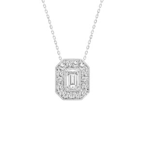14K WHITE GOLD 1.00CT ROUND/EMERALD DIAMOND LADIES PENDANT (CENTER STONE EMERALD DIAMOND 3/4CT)
