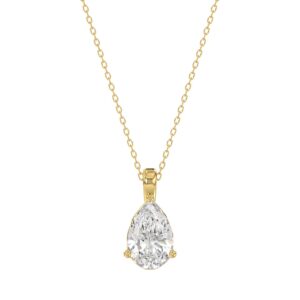 LADIES SOLITAIRE PENDANT WITH CHAIN 1CT PEAR DIAMOND 14K YELLOW GOLD