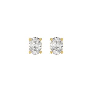 LADIES SOLITAIRE EARRINGS 1CT OVAL DIAMOND 14K YELLOW GOLD